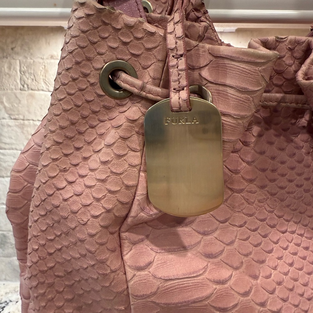 Furla Euc Python Leather Pink Hobo Drawstring Bag - image 3